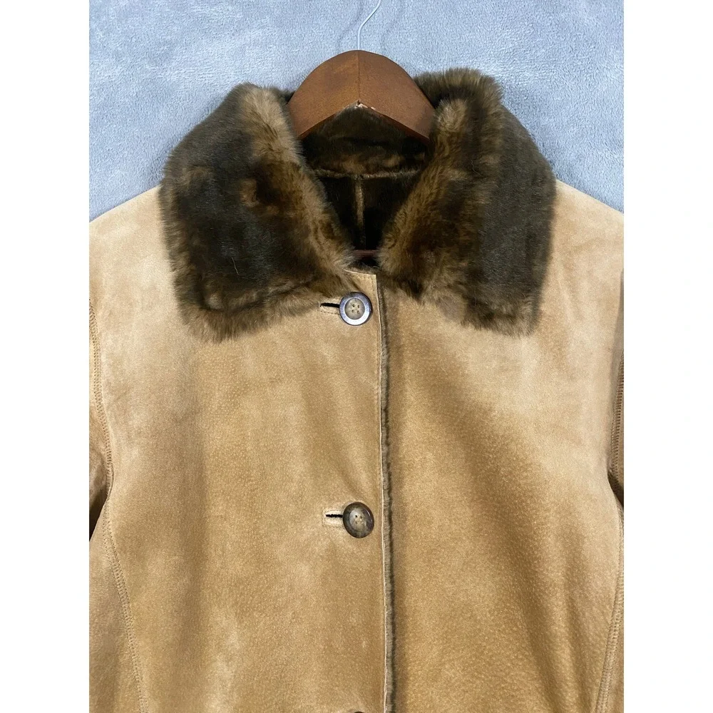 LNR‎ La Nouvelle Renaissance Jacket Sz L Tan Suede Faux Fur Shearling Penny Lane